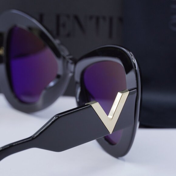 Valentino V-GOLD III VLS-138A Butterfly Sunglasses - Shiny Black/Grey - Picture 5 of 8